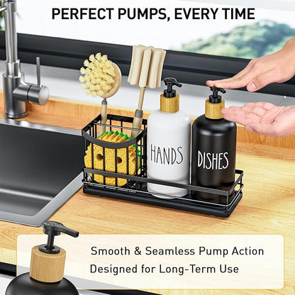 Moforoco Kitchen Dish Soap Dispenser Set, 16OZ Glass Bottle, Hand and Dish Soap