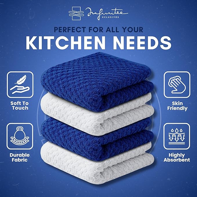 Infinitee Xclusives Premium Dish Cloth 100% Cotton 12 x 12 Inches |Pack of 4|