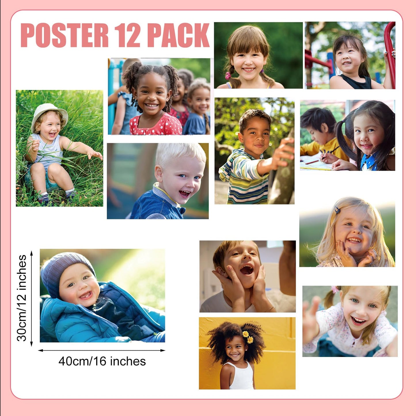 Motiskyy 12 Pcs Diversity Posters for Classroom Preschool Educational Learning Real Pictures for Daycare Home Multicultural Awareness(Children Real Photo Poster Style)