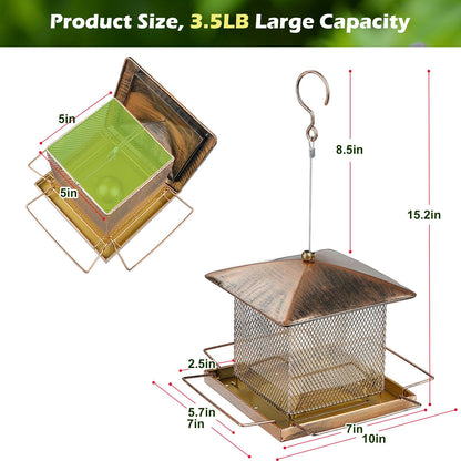 IWNTWY Bird Feeder, Heavy Duty Metal Bird Feeders for Outdoor Hanging, Waterproof Wild Birdfeeder for Garden Yard Outside Backyard, 3.5LB Large Capacity