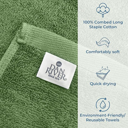 DAN RIVER Bath Towels Set of 4, 27 x 54 Inches, 100% Cotton, Larger & Lighter