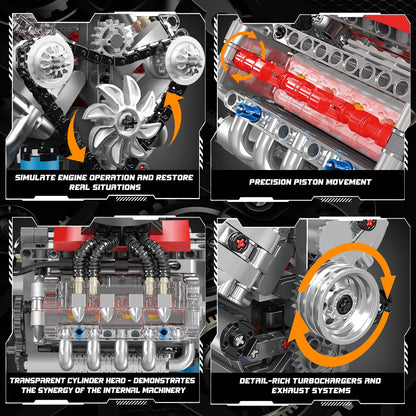 Mould King 10171 V8 Engine Model Kit, Mini V8 Engine Kits That Runs, Build Your Own Car Model Engine with Motor, Collectible Building Blocks for Adults, DIY STEM Construction Toys for Display