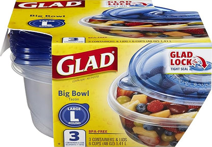 Glad Big Bowl Food Storage Containers, Large Round