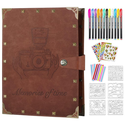 ZEEYUAN DIY Scrapbook Photo Album 60 Pages Leather Memory Photo Book 8.5x11 inch,Vintage Travelling Scrapbook Family Scrap Book Scrapbooking Supplies Kits for Couples