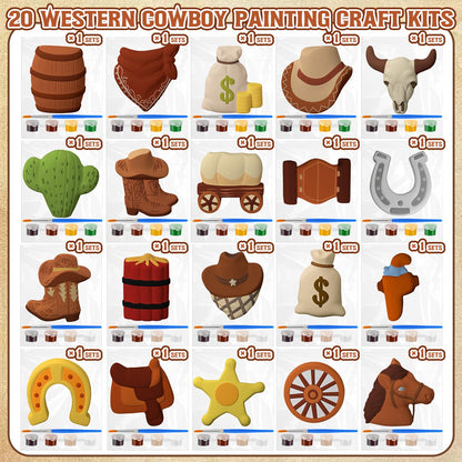Simgoing 20 Set Cowboy Ceramics to Paint Ready to Paint Your Own Ceramic Cowboy DIY Western Paintable Statues Craft with Brush Palette for Adult Western Table Centerpieces Decorations