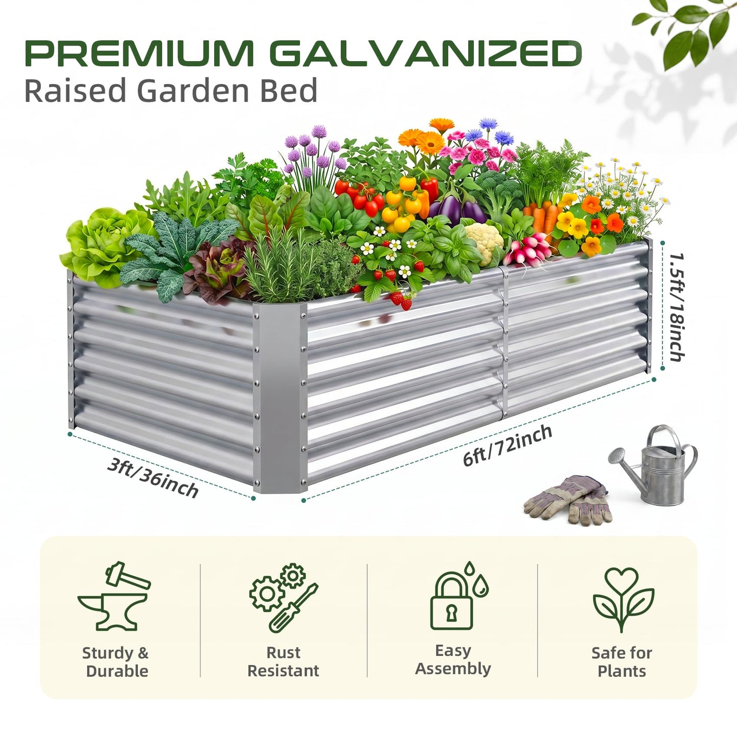 AHEONLAR 2 Pack 8×4×1.5ft Galvanized Raised Garden Beds Outdoor, Rectangle Sturdy and Durable Planter Boxes for Vegetables, Fruits, Flowers and Plants, Easy Assembly, Silver