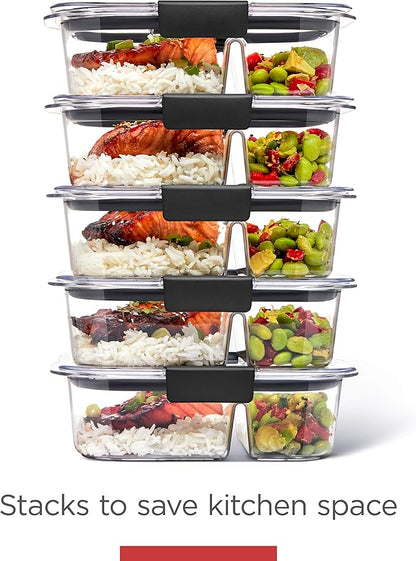 Rubbermaid Brilliance Meal Prep Containers, 2-Compartment Food Storage