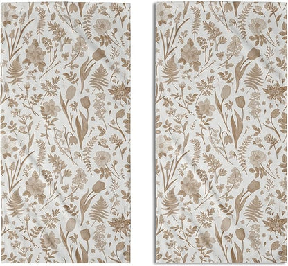 Spring Floral Hand Towels for Bathroom Set of 2 Brown White Flower Leaves