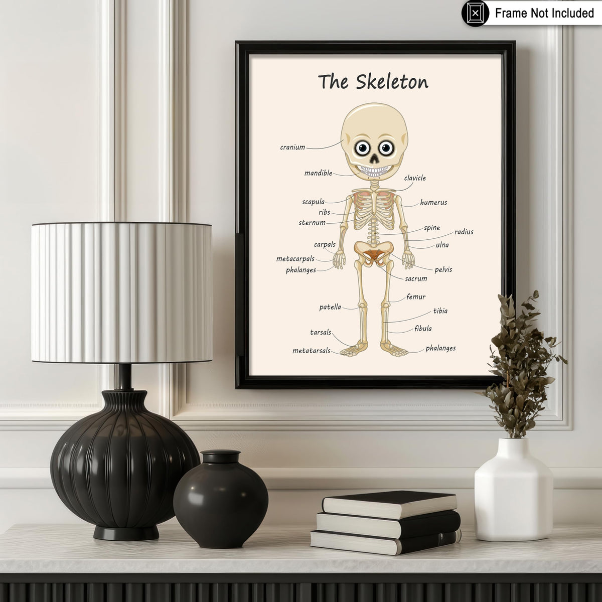 Poster Master The Skeleton Poster - Human Skeleton Print - Learning Materials Art - Science Art - Gift for Students & Teacher - Fun Decor for Classroom, Library or Nursery - 8x10 UNFRAMED Wall Art
