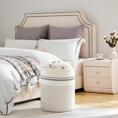 VIPOSCO Large Laundry Hamper, Tall Woven Rope Storage Basket