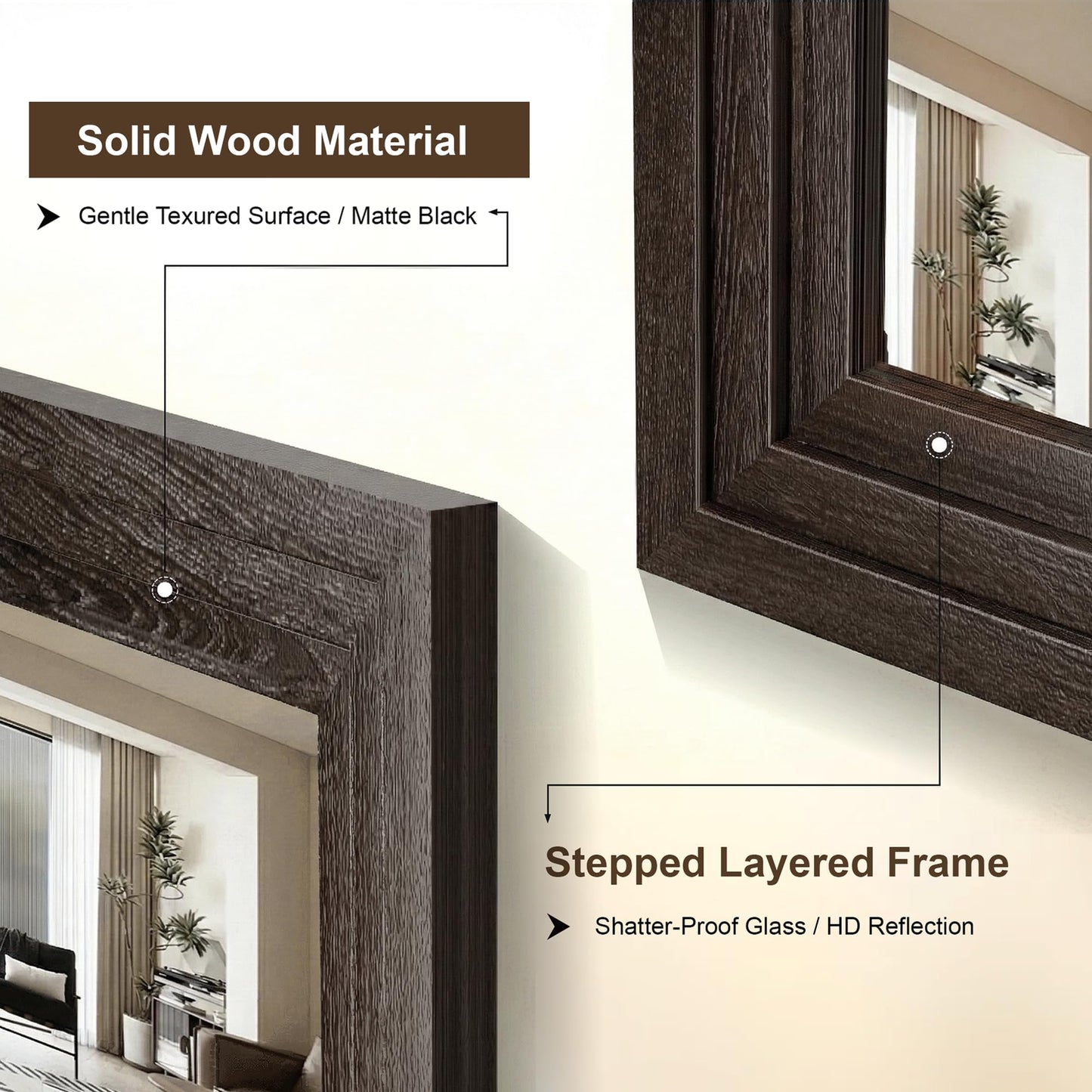 Wood Framed Mirrors for Wall, Brown Bathroom Vanity Mirror for Over Sink 24 x 36, Rustic Wall Mirror for Bathroom Sink Hallway Entryway Bedroom Living Room Farmhouse Boho Style