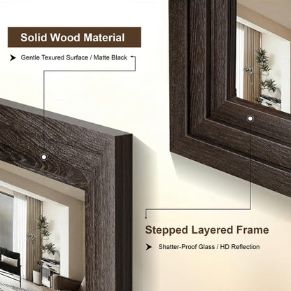 Wood Framed Mirrors for Wall, Brown Bathroom Vanity Mirror for Over Sink 24 x 36, Rustic Wall Mirror for Bathroom Sink Hallway Entryway Bedroom Living Room Farmhouse Boho Style