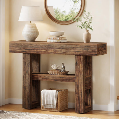 Tribesigns 41.34-Inch Farmhouse Console Table, 2-Tier Narrow Sofa Table Behind The Couch, Entryway Furniture with Storage Shelves for Hallway Foyer Living Room, Rustic Brown