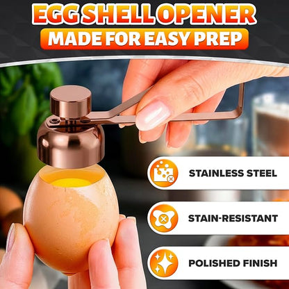 Egg Cracker Tool for Raw Eggs — Egg Shell Opener for Soft-Boiled Shell Tops, Stainless Steel Topper with Ergonomic Adjustable Effort — Clean Cut Design for Breakfast Prep, Custards, & Baking (Copper)