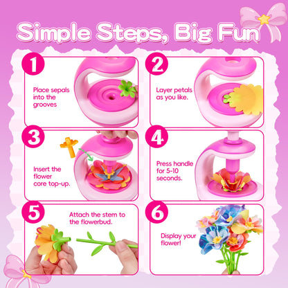 Flower Craft Kit for Kids, DIY Make Your Own Flower Bouquet Set with Reusable Felt Flowers, Arts and Crafts Gift for Girls Boys Ages 4-10