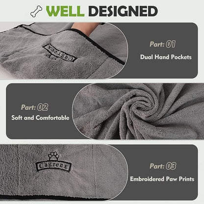 Microfiber Dog Grooming Bath Towel: Super Absorbent Soft Pet Grooming Towel Bath & Shower Supplies - Large Towels to Drying Dog Cat Pets Drying & Grommers (Gray, 2 Pcs)