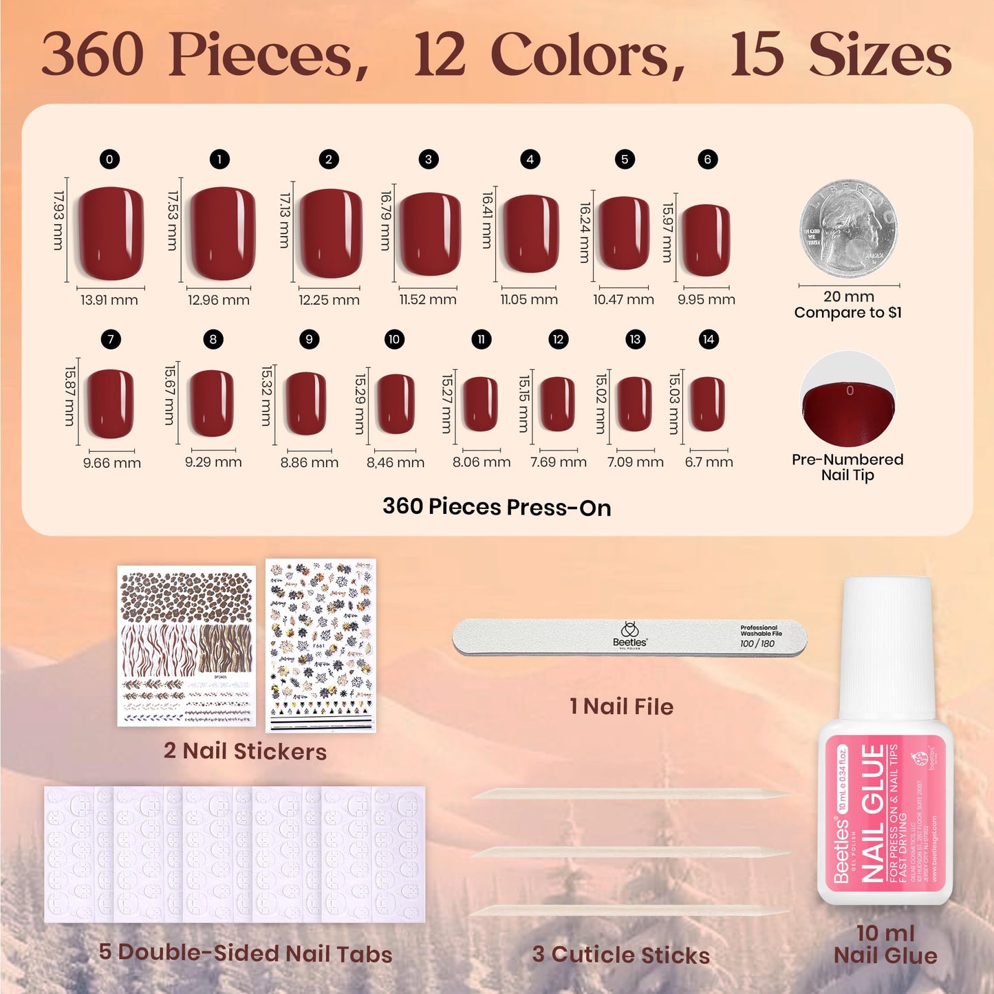 Beetles Press on Nails Kit 720Pcs 24 Colors, Press on Nails Short Almond Glossy Matte Glitter With Nail Glue & Nail Tabs Stickers, Natural Fit Lightweight Fake Nails Kit Art For Women Girls