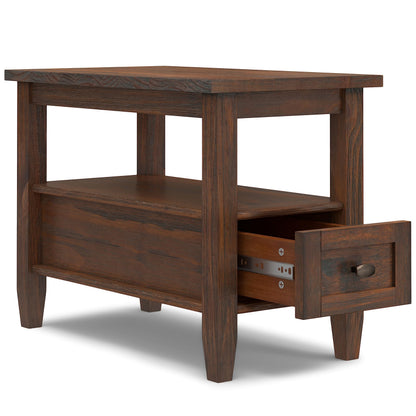SIMPLIHOME Warm Shaker End Table - 14 inch Wide Solid Wood Narrow Side Table in Distressed Charcoal Brown, Transitional Accent Table for Living Room or Bedroom with Drawer, Open Shelf and Tapered Legs