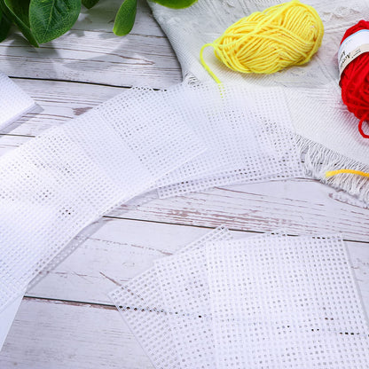 100 Pcs Square Plastic Canvas Mesh Sheets, 4.5'' Square Shape Needlepoint Canvas White Blank Canvas Plastic Mesh Mat for Needlework Embroidery Yarn Crafting Knit Crochet Project, 7 Count