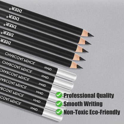 Geyoga 36 Pcs Professional Charcoal Pencils Soft, Medium and Hard for Drawing Charcoal Pencils for Sketching Shading Drawing Blending Portrait (Black,Assorted)
