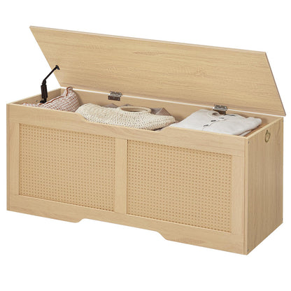 HOOBRO Storage Bench, 43.3" Toy Box, Rattan-Like Storage Chest, Sturdy Entryway Bench Supports 220 lb, Toy Chest, Safety Hinge, U-Shaped Opening, Easy Assembly, Natural NL22CW01