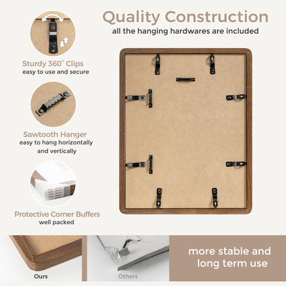 FLYJOE 11X14 Picture Frame | Solid Oak Wood 11 X 14 Picture Frame With Mat For 8X10 | 11X14 Poster Frame | Plexiglas And Hanging Hardware Included | 11 By 14 Photo Frame Wood (Walnut, 3 Packs)
