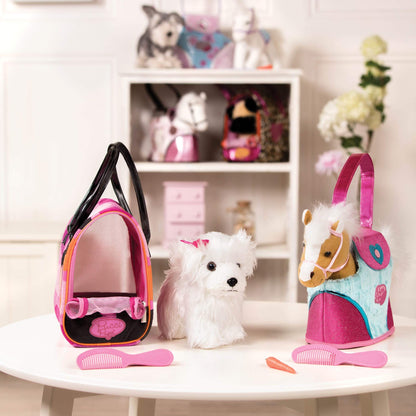 Pucci Pups – Plush Horse – Dog Carrier – Heart & Stripes Bag & Pony – Comb & Purse – Stuffed Animal – 2+ Years