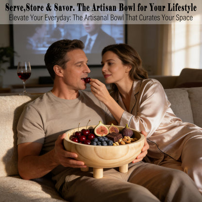 Premium 11" Handcrafted Large Wooden Fruit,Dough,Salad/key Bowl-Wooden Decorative Serving Bowl-Modern Farmhouse Kitchen Counter Centerpiece/Table/Dining Room Entryway Key Catcher-Wedding|Birthday Gift