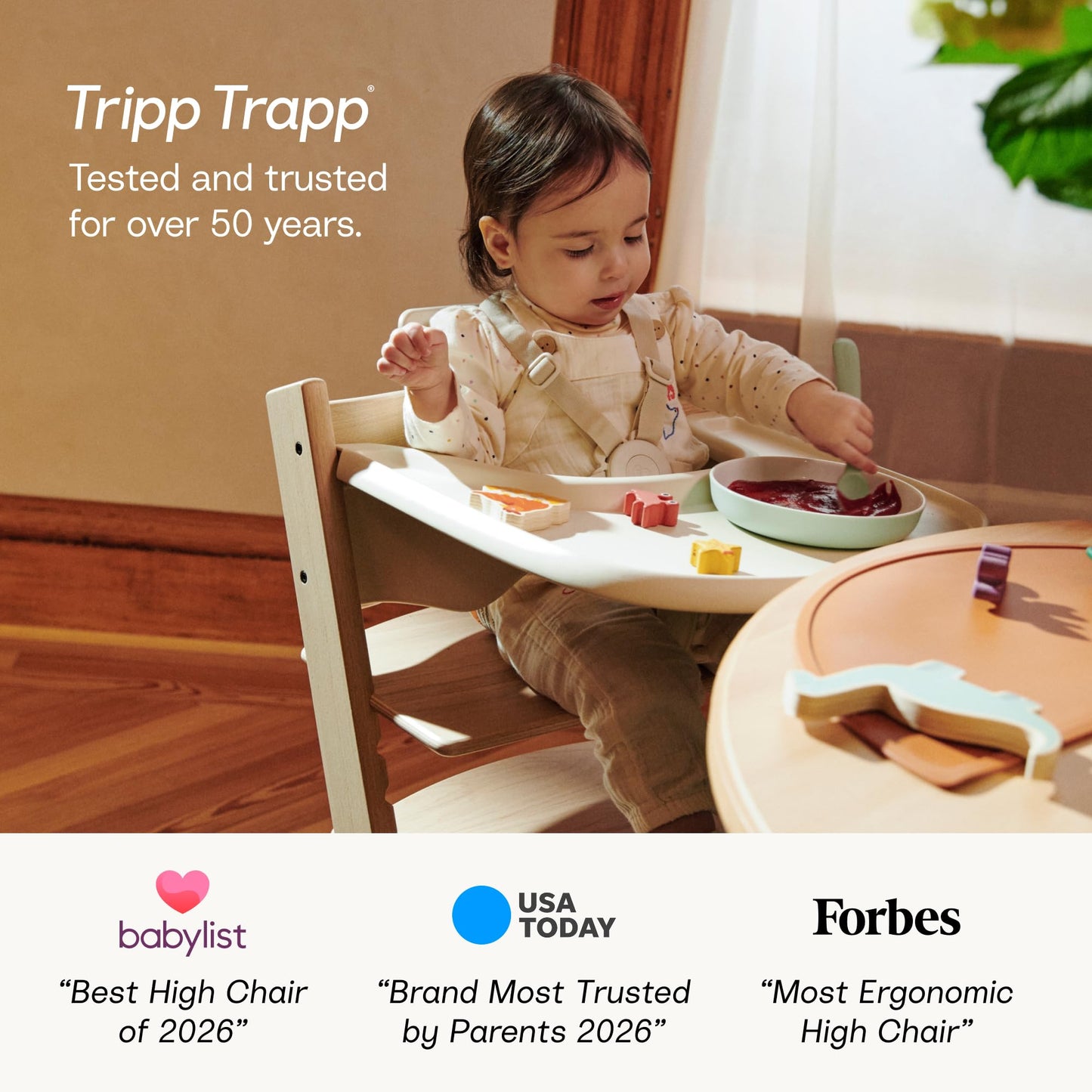 Stokke Tripp Trapp High Chair 2, Natural - Includes Chair + Baby Set with Removable Harness for Children 6-36 Months - Adjustable, Ergonomic & Easy to Clean