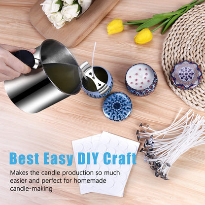 DINGPAI Candle Making Supplies, Complete Soy Candle Making Set Including Candle Make Pouring Pot, Candle Wicks, Wicks Sticker, 3-Hole Candle Wicks Holder, Natural Soy Wax and Spoon