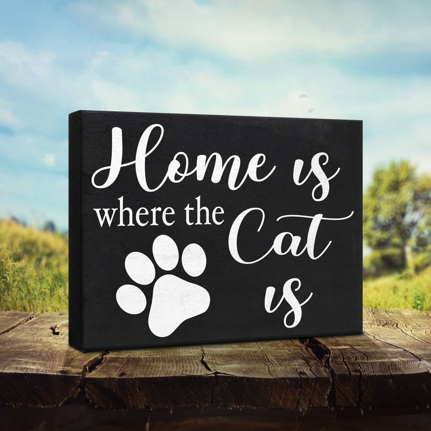 JennyGems Cat Mom Gifts, Home Is Where the Cat Is Wooden Sign, Shelf Decor and Wall Hanging, Made in USA