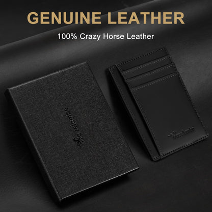 Travelambo 100% Genuine Leather Wallet for Men and Women, Slim Minimalist RFID Blocking Front Pocket Credit Card Holder with Gift Box