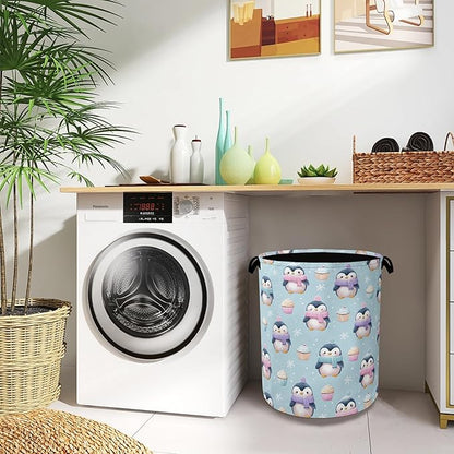 Cute Penguin Laundry Basket, Snowflake Cake Foldable Oxford Cloth Tote Bag