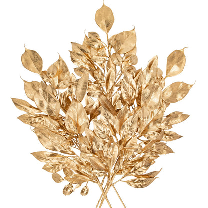 5 Pcs Fake Leaves Plants for Christmas Decor 20 Inch Metallic Gold Artificial Magnolia and Bay Leaves Faux Tropical Leaves with Stems for Holiday Party Decor Christmas Mantle Garland Wreath - Gold