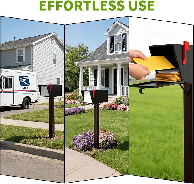 BOUGOON Bronze Metal Mailbox Post for Outside,43x 4X 4 inch Heavy Duty In-Ground Mounting Post with Anchor for Easy Install Mailbox Use
