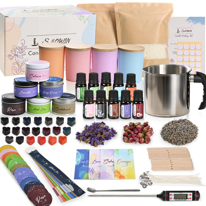 SHOWIN Candle Making Kit, DIY Candle Making Supplies for Adults, Starter Soy Wax Candle Kit with Candle Jars & Tins, Scented Home Decoration