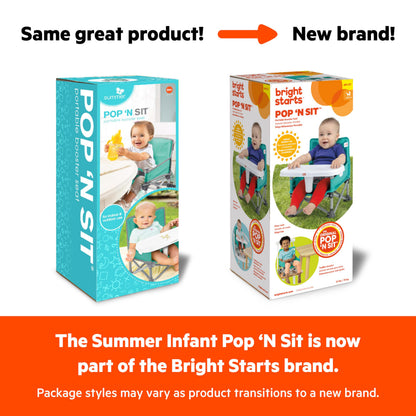 Bright Starts Pop 'N Sit Portable Booster, Indoor/Outdoor Use, Floor Seat with Feeding Tray, Teal, 6 Mos - 3 Yrs