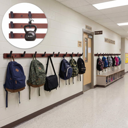 Chumia 4 Pcs Classroom Wall Backpack Hooks 17.7 Inch Wooden Heavy Duty Coat Hanger with 20 Hooks Deal Large Coat Rack Wall Mount Hanger for Back to School Organizer Hanging Backpack Hats Clothes