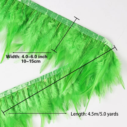 Lime Green Rooster Feather Fringe Trim 14.7ft 3-5inch Fluffy Feather Trim Fashion Dress Sewing Crafts,Gloves,Feather Shawl Cape, DIY Handbag and Wedding Decoration