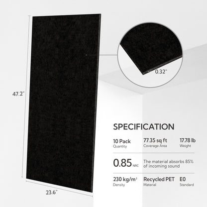 Olanglab Acoustic Wall Panels 10 Pack, 48 x 24 per Acoustic Panels Sound Absorbing, Sound Panels for Home Studio and Office, Plain Black