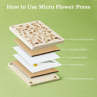 Aboofx Mini Flower Press Kit for Small Flowers Drying, Beginners-Travel Outdoor, Presses Plant, Leaves, Herbs, Micro Flowers, 2.5 x 4 Inch Pocket Pressed Flower Kit for Classroom, Arts Craft Lovers