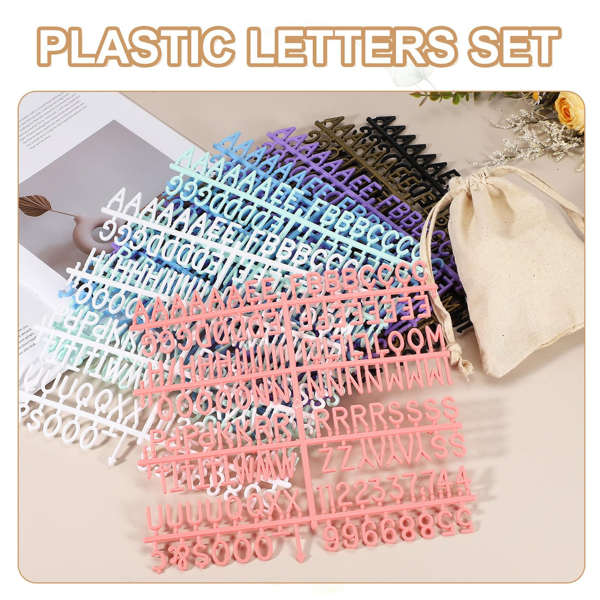 PATIKIL 588 Piece Plastic Letters Set for Felt Letter Board, Purple Alphabet Message Board Accessories Including Letter Numbers with Restraint Strap for Cafe, Wedding, Birthday