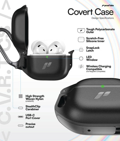 Proof Labs for AirPods 4 Case with Lock - Tough AirPods 4th Generation Case Cover with Carabiner, Rugged Protection and Hard Protective Shell (Black, AirPods 4th Gen)