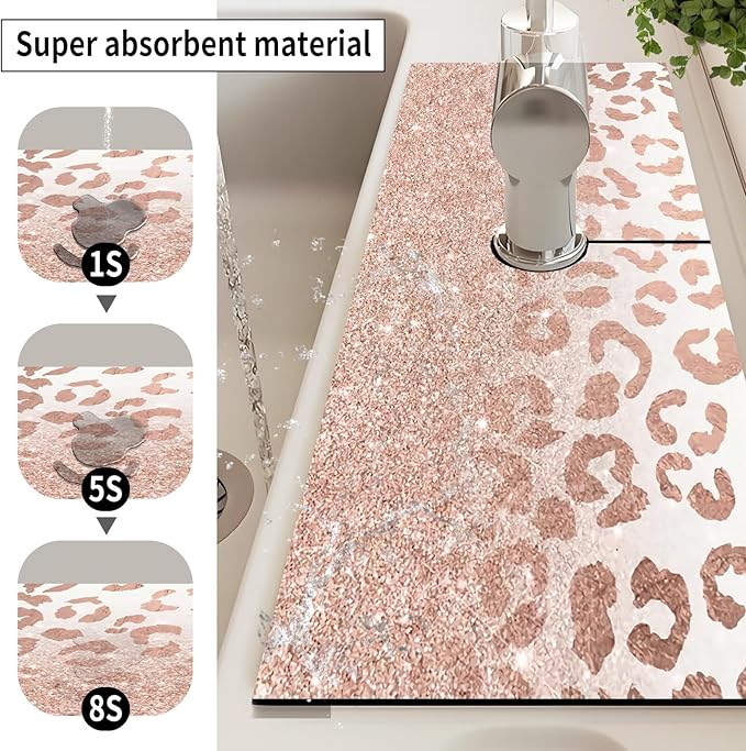 Absorbent Splash Guard Mat for Kitchen Sink, 15×5.5 Inch Cute Fast Drying Drip