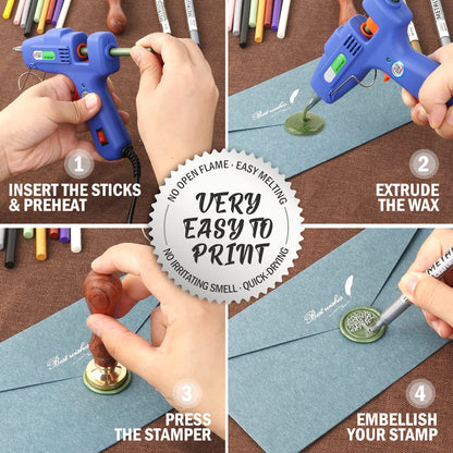 Sealing Wax Hot Melting Glue Gun 20W, Wasole Sealing Wax Sticks Glue Gune for the Diameter 0.28 inch Sticks, Great for Wedding Invitations, Birthday Cards, Envelopes (Blue Glue Gun)