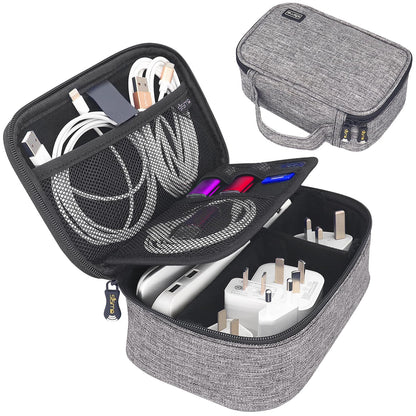 sisma Travel Electronics Organizer Small Carrying Case for Cables Phone Chargers USB Plugs Power Cords Earbuds Adapter Tech Accessories Pouch -Grey
