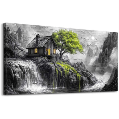 ERQINHUA Black And White Wall Painting Canvas Wall Art For Living Room Wall Decor For Bedroom Office Decoration Green Tree Landscape Pictures Artwork Modern Inspiration Posters Home Decor 20"X40"