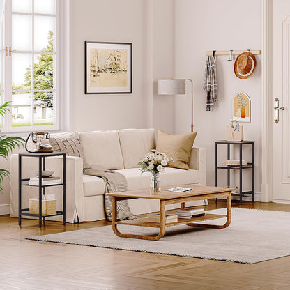HOOBRO Tall Side Table, 3-Tier Telephone End Table with Adjustable Mesh Shelves, Small Entryway Table with Storage, Small Nightstand for Living Room, Bedroom, Hallway, Office, Greige BG01DH01G1