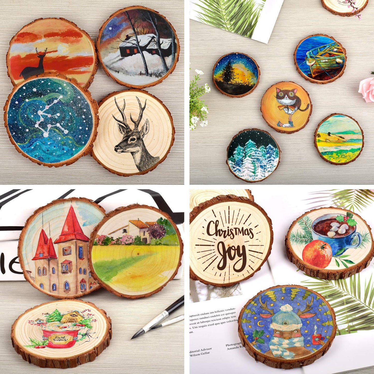 LESUMI Wood Slices with Bark, 20 Pcs 3.5-4 Inch Unfinished Pre-Sanded Wood Rounds, DIY Craft Supplies for Kids Art, Coaster, Christmas Ornament & Rustic Wedding Decor