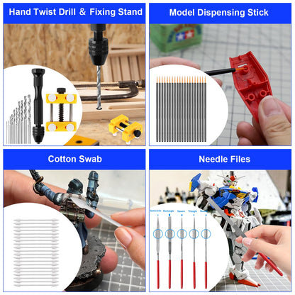 Gundam Tool Kit, 170 Pcs Professional Model Tool Kit for Gundam, Model Kit Tools with Decals Sticker Operated Box, Gunpla Tool Kits for Adults, Model Building Tools Hobby Tools for Repairing Painting